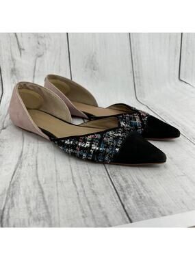 Anthropologie Black Pink Tweed D'Orsay Pointed Toe Flats Shoes Size 6